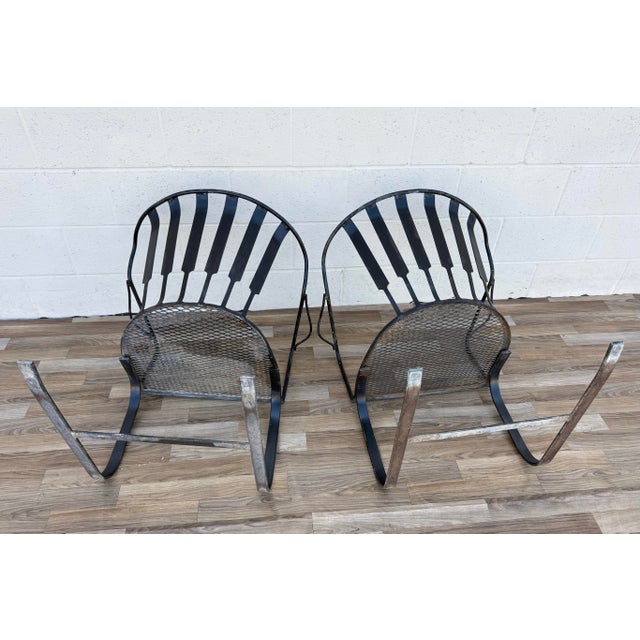 Metal Vintage Mid-Century Modern Wrought Iron Patio Conversation Set | Loveseat & 2 Bouncer Chairs | Russell Woodard Style For Sale - Image 7 of 18