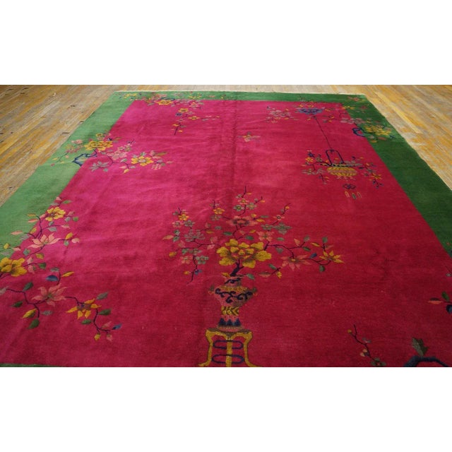 1920s Chinese Art Deco Carpet ( 9' x 11' 6'' - 275 x 350 cm ) Antique Chinese – Art Deco Medium Wool Green, Purple Rug,...