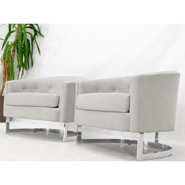 Platinum New Basket Weave Wool Flax Blend Upholstery Barrel Back Lounge Chairs For Sale - Image 8 of 14