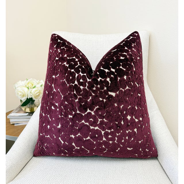 Modern Aubergine Leopard 20x20 Velvet Throw Pillow With Feather Down Insert For Sale - Image 3 of 3