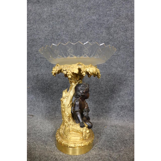 Glass 19th C French Figural Putti Gilt Bronze and Cut Crystal Centerpiece For Sale - Image 7 of 10
