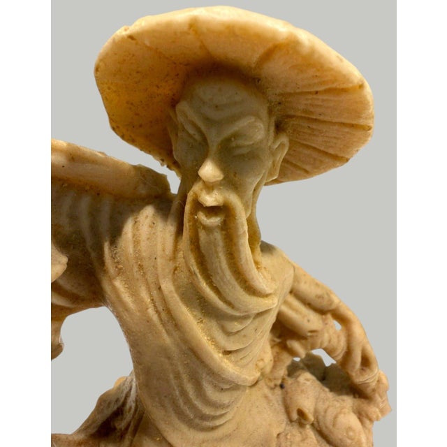 Vintage Chinese Carved Soapstone Fisherman & Boy Fish Basket Sculpture 7" For Sale - Image 12 of 13