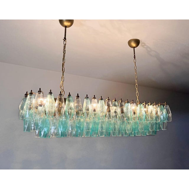 Turquoise and Clear Murano Glass Poliedri Chandelier by Carlo Scarpa For Sale - Image 16 of 18
