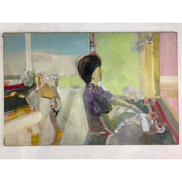 Pistachio Vintage Oil on Canvas For Sale - Image 8 of 11