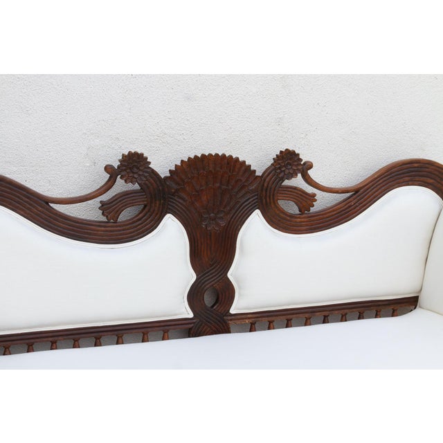 Spanish Rare Malabar Hand-Carved Upholstered Settee For Sale - Image 3 of 9