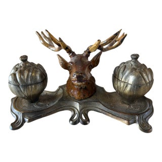 Antique Bradley & Hubbard Style Elk Stag Deer Desk Inkwell For Sale