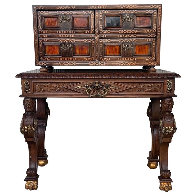 20th Italian Cabinet on Stand, Baroque Bargueno with Inlays & Mounts For Sale - Image 15 of 18
