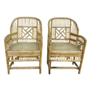 Pair of Vintage Brighton Pavilion Bamboo & Cane Chairs For Sale
