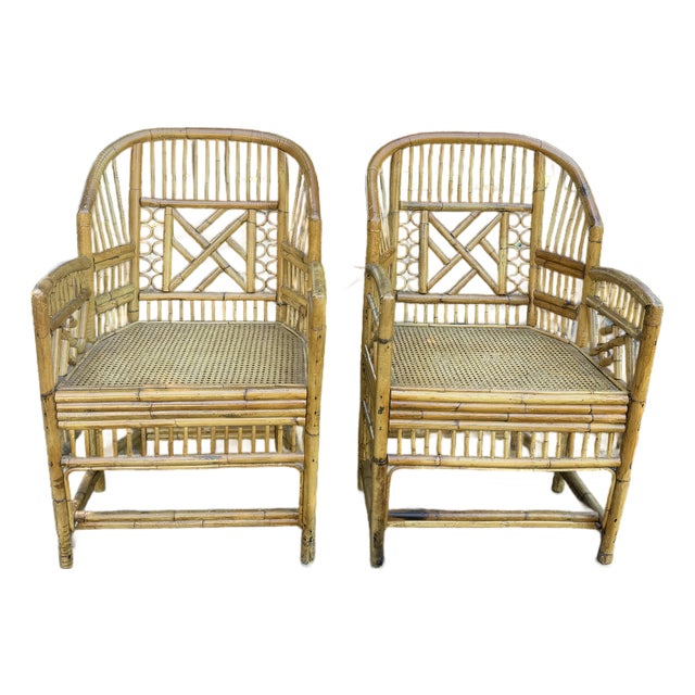 Pair of Vintage Brighton Pavilion Bamboo & Cane Chairs For Sale