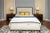 Upholstered queen bed in ivory fabric with waxed mahogany finish. Includes headboard, footboard, side rails, and all...