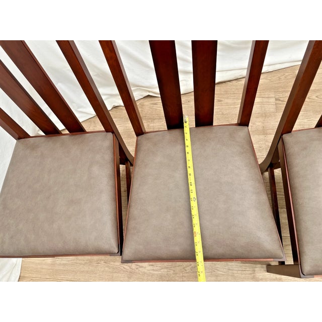 Four Stickley Arts and Crafts Side Chairs Slat Back Leather Seats Solid Cherry For Sale - Image 9 of 14