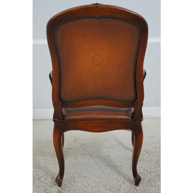 Theodore Alexander Set of 4 Theodore Alexander Mahogany Leather French Armchairs For Sale - Image 4 of 12