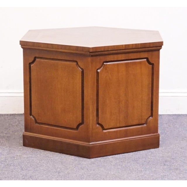 Altavista Lane Walnut Mediterranean Inspired Traditional 26" Hexagonal Accent Storage End Table For Sale In Kansas City - Image 6 of 8