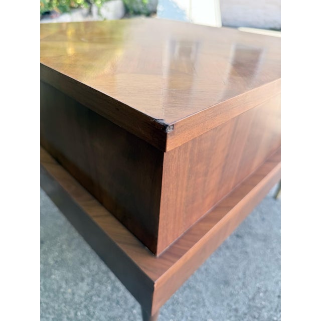 Mid-Century 2 Tier Walnut and Brass Accent Corner Table by Lane Furniture For Sale - Image 10 of 16