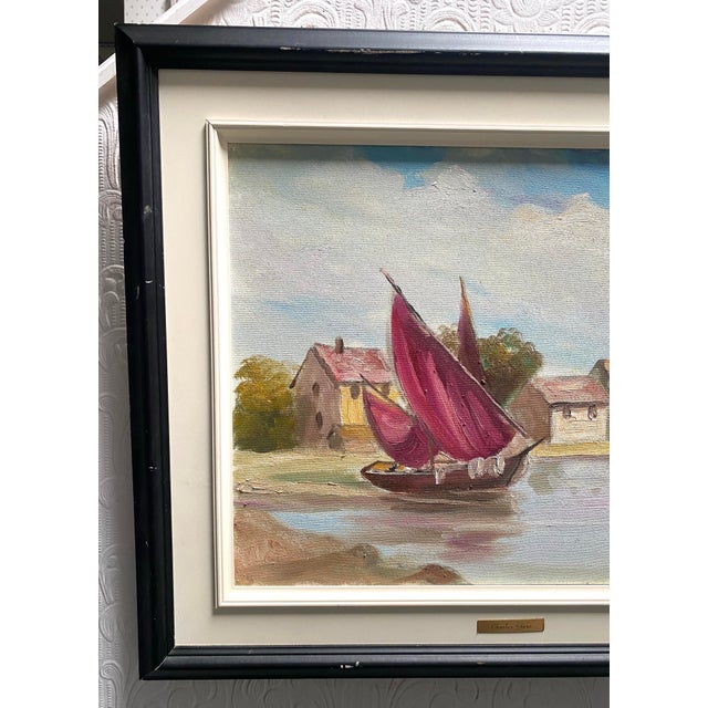 1990s Charles Garo Tatossian Original Signed Coastal Sailboat Painting For Sale - Image 4 of 9