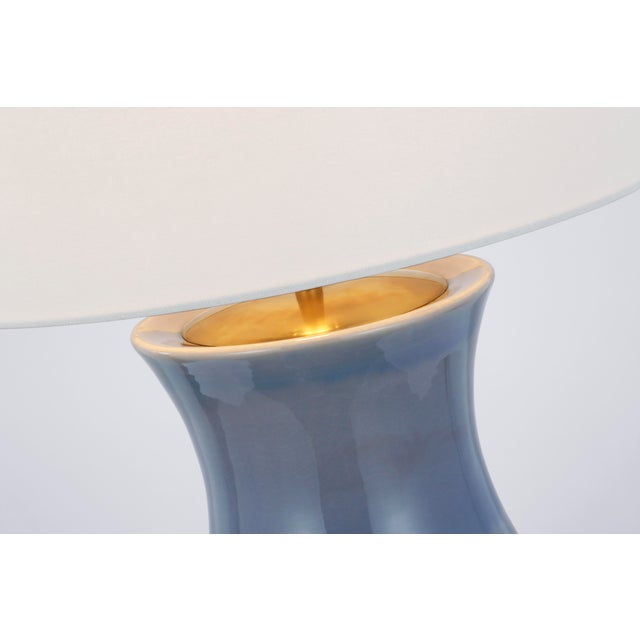 Marella Medium Table Lamp in Polar Blue Crackle with Linen Shade Designer: AERIN Height: 33" Shade Detail: 16.5" x 17.5" x...