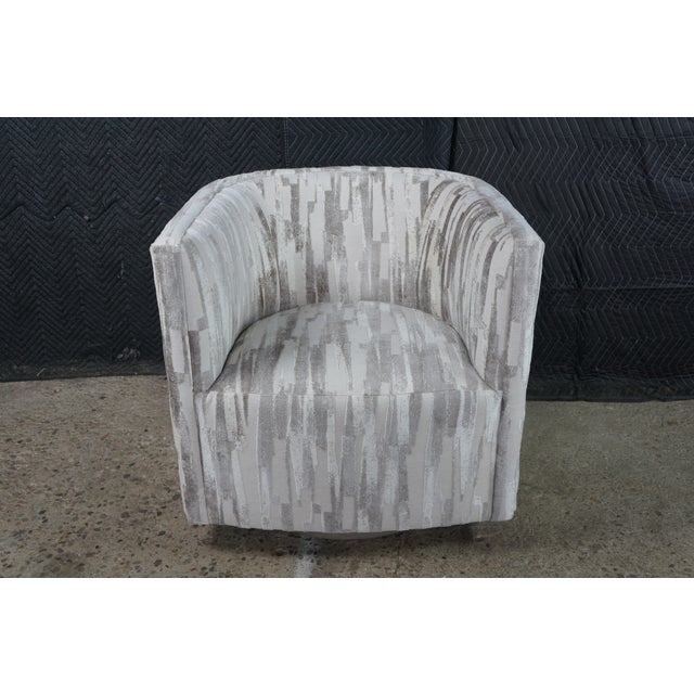 Artistica 2 Late 20th Century Artistica Modern Grey Chenille Jacquard Fabric Ingrid Swivel Chairs II Pair For Sale - Image 4 of 18