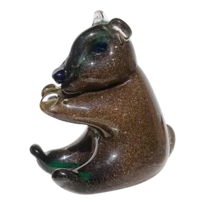 Murano Vintage Sommerso Glittery Copper Aventurine Blue Green Italian Art Glass Bear Sculpture