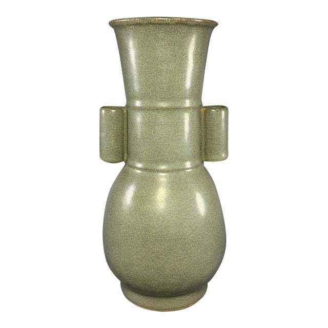 Antique Chinese Longquan Celadon Arrow Ear Vase, Ceramic Vessel For Sale