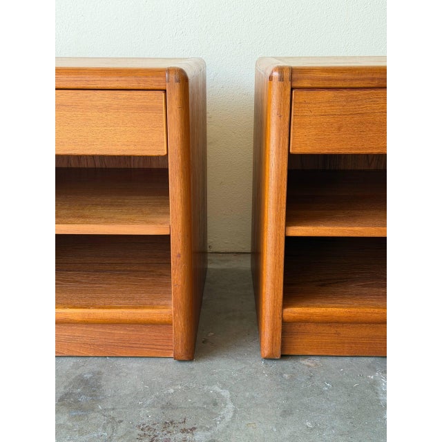 Brown Mid 20th Century Scandinavian Teak Nightstands Bedside Tables W Drawer Shelf, 2 Pieces For Sale - Image 8 of 10