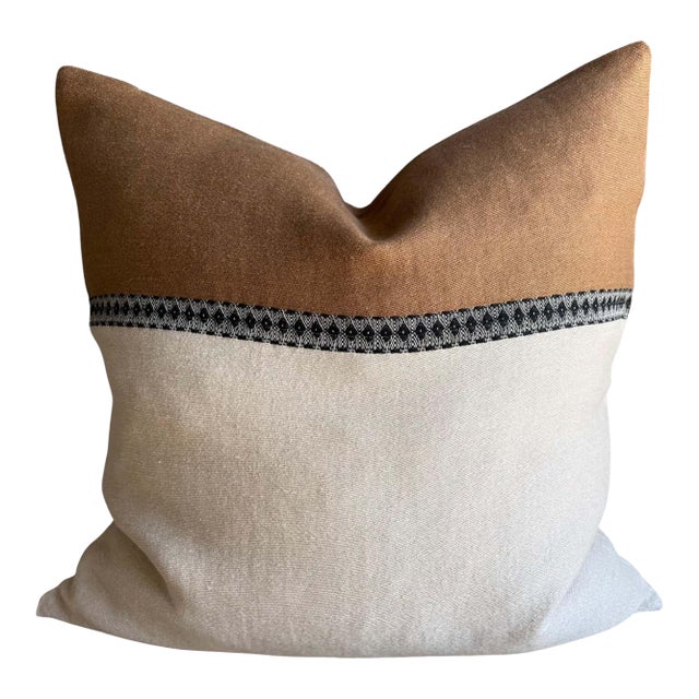 Belgian Linen Euro Pillow in Havane Brown Black and Oat Cover With Insert For Sale