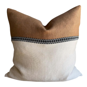 Belgian Linen Euro Pillow in Havane Brown Black and Oat Cover With Insert