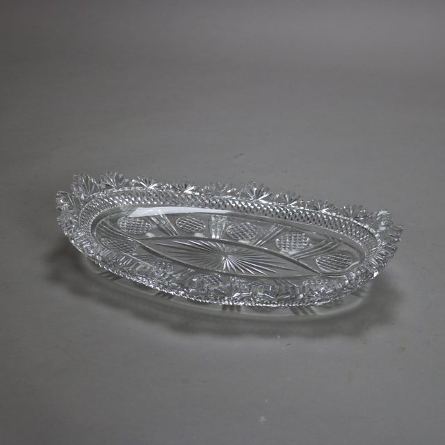 Glass Antique Brilliant Cut Glass Serving Tray with Diamond Pattern, Circa 1890 For Sale - Image 7 of 7