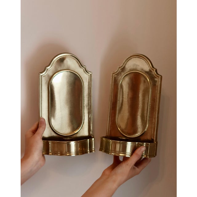 Mid-Century Arts and Crafts Swedish Brass Sconces, Set of 2 For Sale - Image 5 of 10