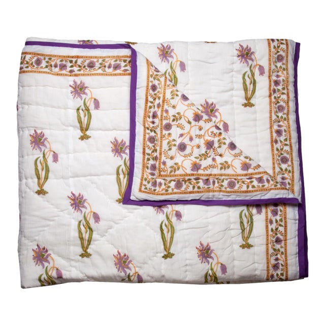 Florence-Gina Reversible Quilt, Twin-XL - Lilac & Green For Sale