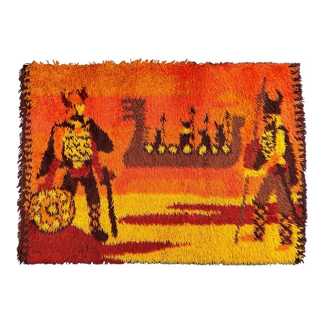 Vintage Viking Rya Rug by Ege Rya Taepper Deluxe Denmark 1960s 1970s For Sale