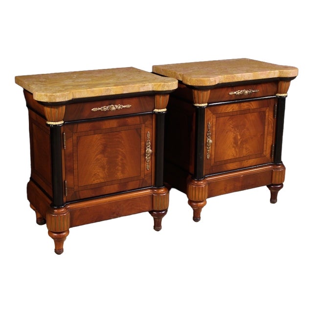 20th-Century Italian Bedside Tables with Marble Top, 1970s, Set of 2 For Sale
