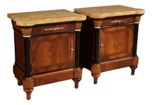 20th-Century Italian Bedside Tables with Marble Top, 1970s, Set of 2