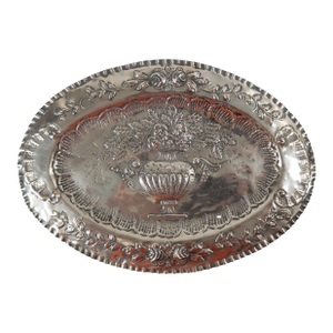 19th Century Spanish Silver Repousse Tray With Floral Design, Madrid Hallmarks