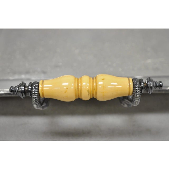 Vintage Sheffield Silver Plated Square Serving Bar Tray W/ Celluloid Handles For Sale - Image 11 of 17