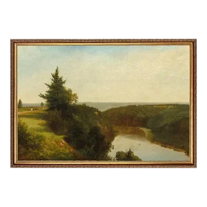 "River View Scenic Landscape" Contemporary Reproduction Print on Canvas, Framed 33x22