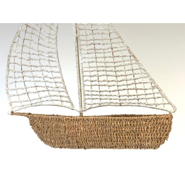 Mid 20th Century Coastal Boho Chic Polychromed Rattan, Willow and Reed Sailboat Chandelier For Sale - Image 12 of 16