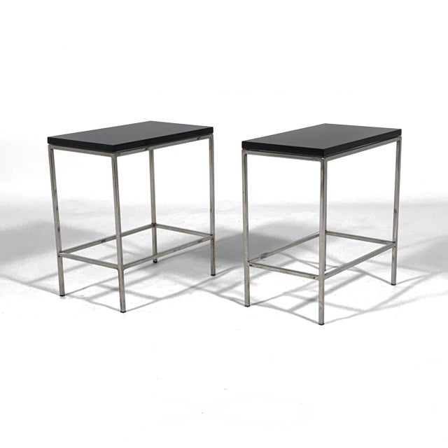 Pair of Minimalist Chrome Side Tables With Granite Tops For Sale - Image 4 of 10