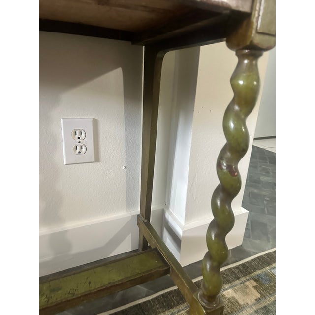 Paper Folk Art Hand-Painted Green Secretary Desk With Floral Motif and Twisted Legs For Sale - Image 7 of 8