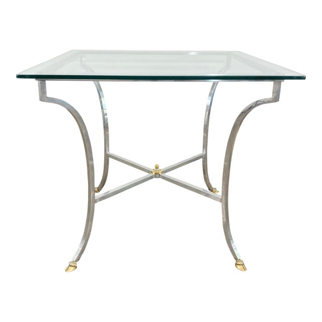 Vintage NeoClassical Maison Jansen Style Steel and Brass Hoofed Table For Sale