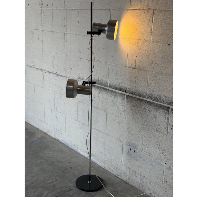This adjustable metal floor lamp delivers sleek task lighting with two directional spotlight shades. Built with a slender...