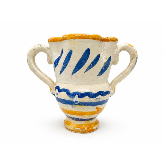 Ceramic Antique Southern Italian Glazed Majolica Bi-Handled Jug, 1890s For Sale - Image 7 of 7