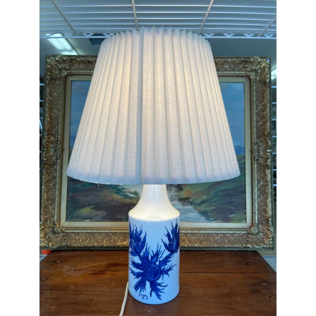A striking mid-century table lamp thought to be designed by Danish artist Beth Breyen for Royal Copenhagen's Aluminia...