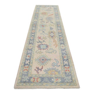 Turkish Oushak Knotted Wool Rug, 3'x12'7'' For Sale
