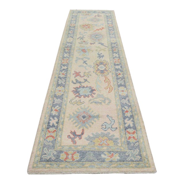Turkish Oushak Knotted Wool Rug, 3'x12'7'' For Sale