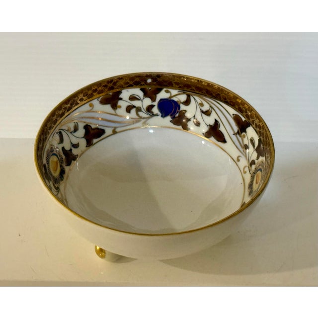 1920s Antique Noritake Hand-Painted Footed Bonbon Bowl With Cobalt Blue & Gilt Detail Japan 4.5” D For Sale - Image 5 of 10