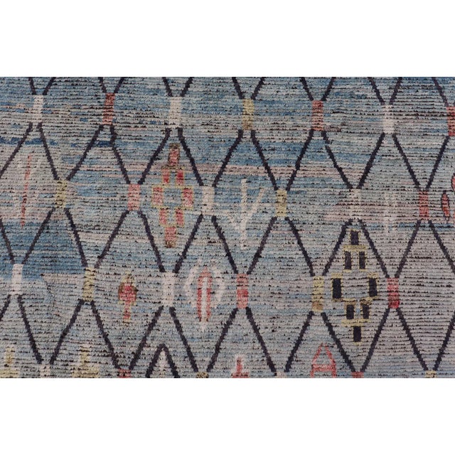 Blue Modern Moroccan Rug by Keivan Woven Arts With All-Over Geometric 9'6 X 11'3 V For Sale - Image 8 of 11