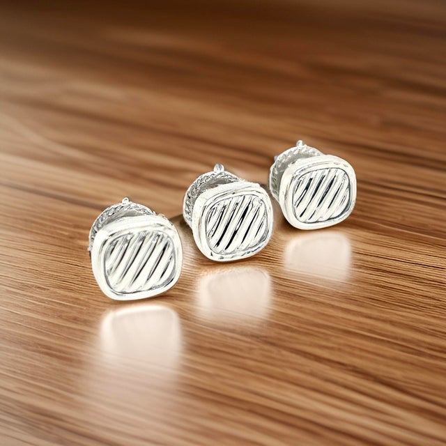 1990s 1990s David Yurman Estate Pc Tuxedo Button Set Sterling Silver, 3 Pieces For Sale - Image 5 of 11