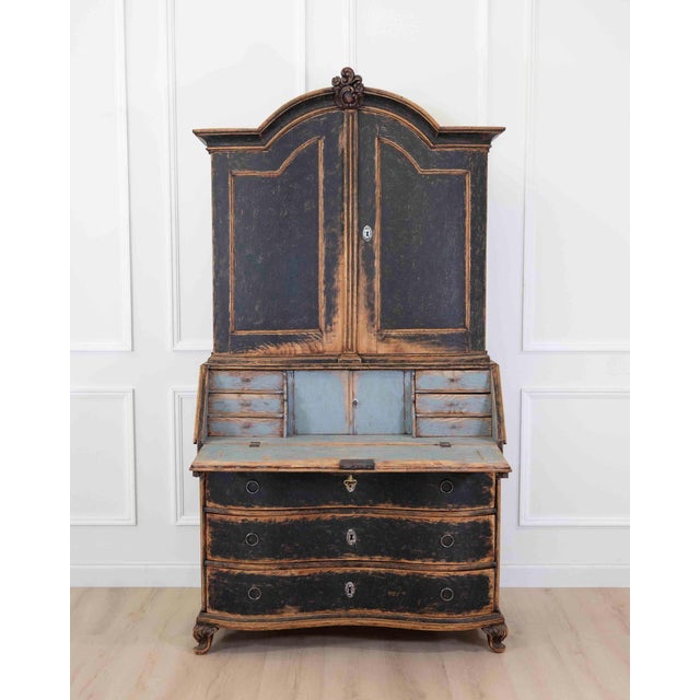 18th Century Danish 18th Century Bow-Fronted Rococo Secretary For Sale - Image 5 of 12