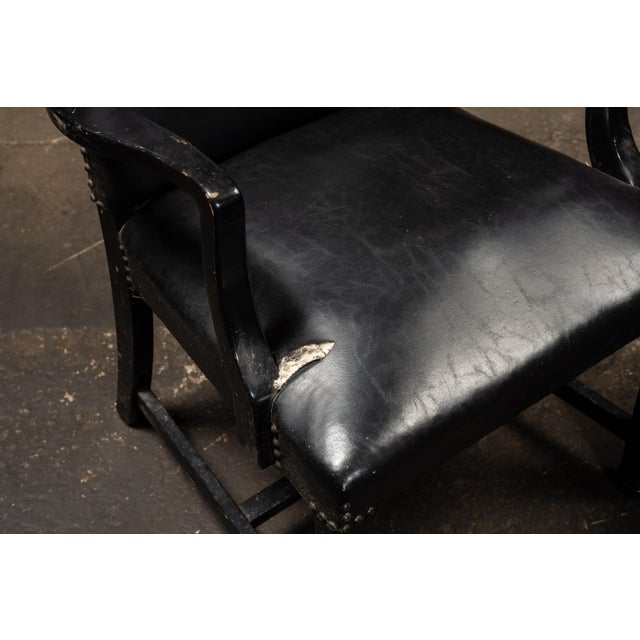 Metal Pair of Black Leather Revival Armchairs With Nailhead Trim For Sale - Image 7 of 12