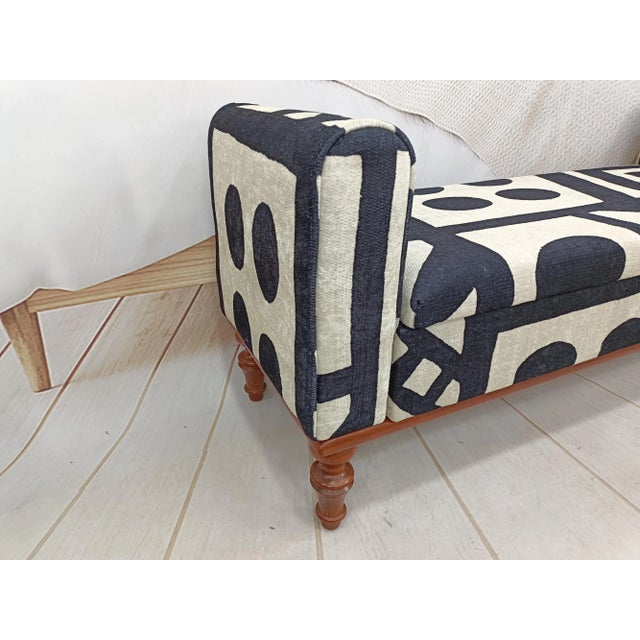 Contemporary Modern Rug Printed Fabric Upholstered Entryway Storage Bench With Arms For Sale - Image 3 of 7